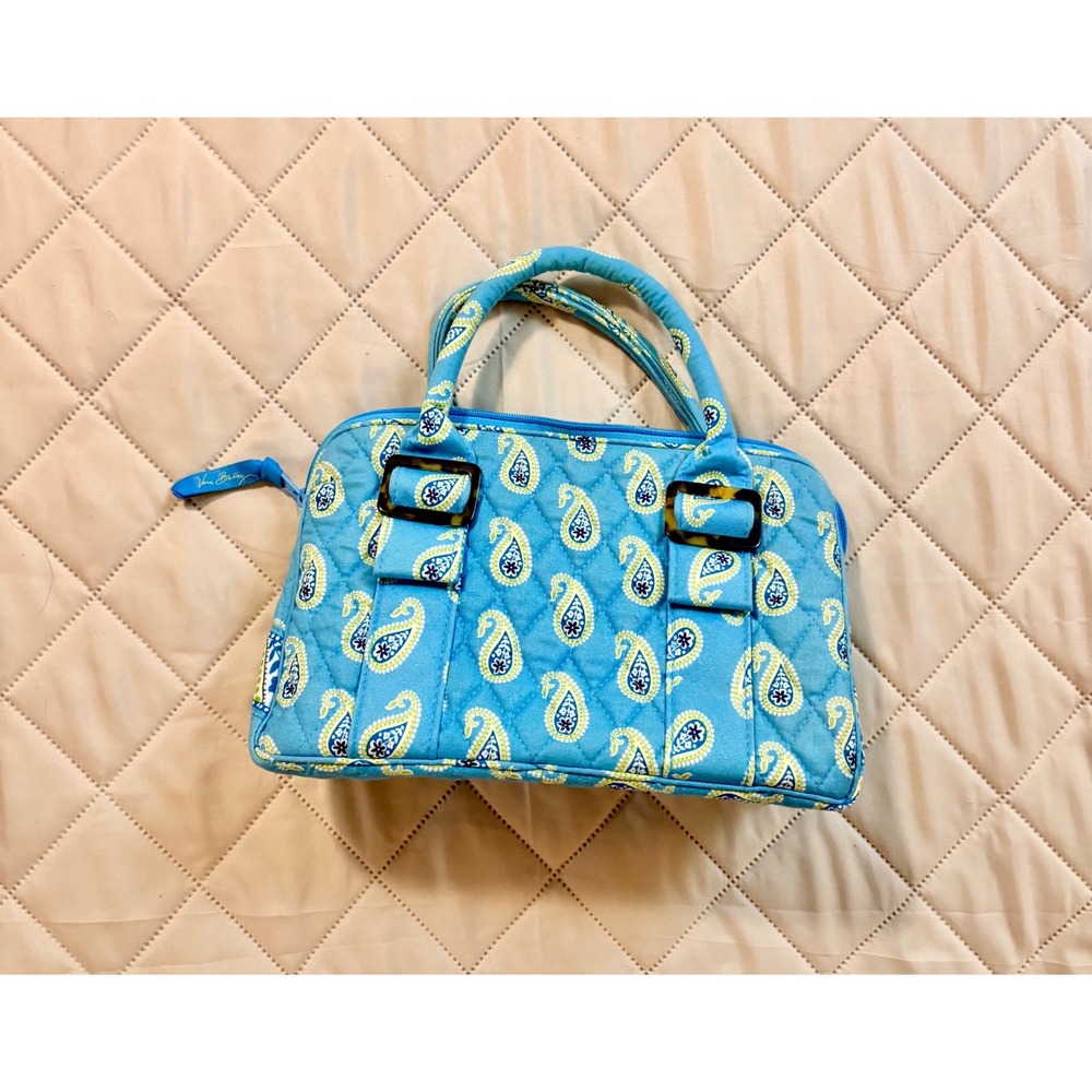 Vera Bradley Blue‎ Paisley Quilted Satchel Handbag Top Handle Tortoise Buckle